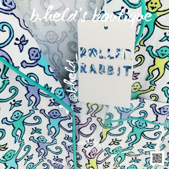 Roller Rabbit Disco Monkey Polo Pajamas in Mermaid Size X-Small XS Brand New NWT - Picture 5 of 14